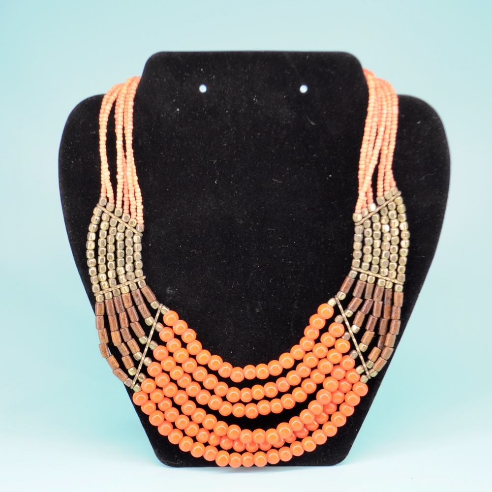 Orange mixed media Statement Necklace